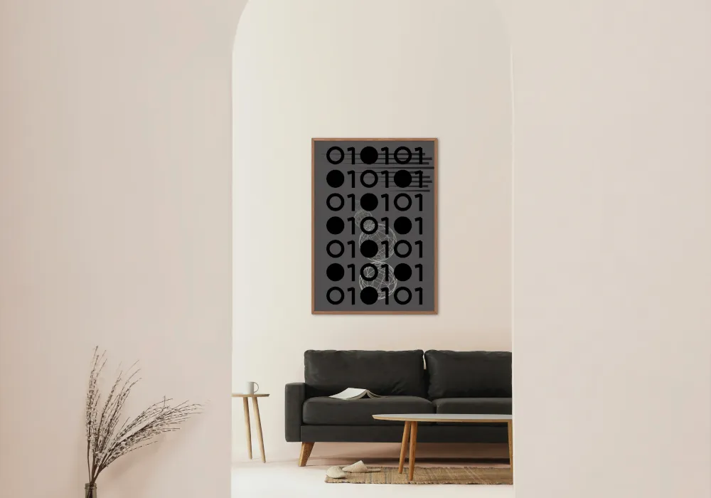 0101 Computer Science Poster PRINTABLE WALL ART, Abstract Geometric Wall Art, Futuristic Decor, Gray Black And White Prints, Avant Garde, Coder Gift