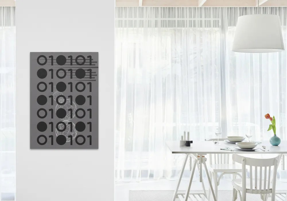 0101 Computer Science Poster PRINTABLE WALL ART, Abstract Geometric Wall Art, Futuristic Decor, Gray Black And White Prints, Avant Garde, Coder Gift