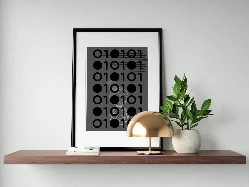 0101 Computer Science Poster PRINTABLE WALL ART, Abstract Geometric Wall Art, Futuristic Decor, Gray Black And White Prints, Avant Garde, Coder Gift