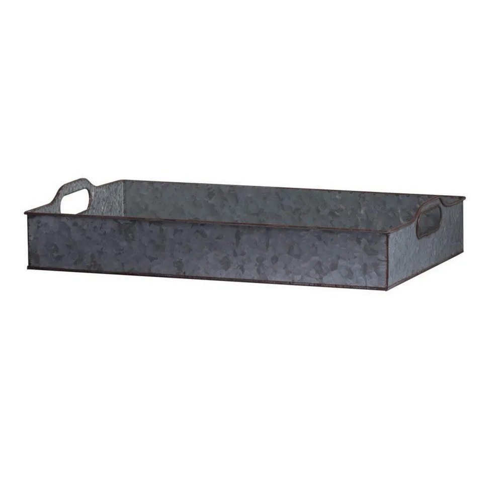 12, 12, 20 Inch Set of 3 Nesting Trays, Rectangular, Galvanized Gray Iron By Casagear Home