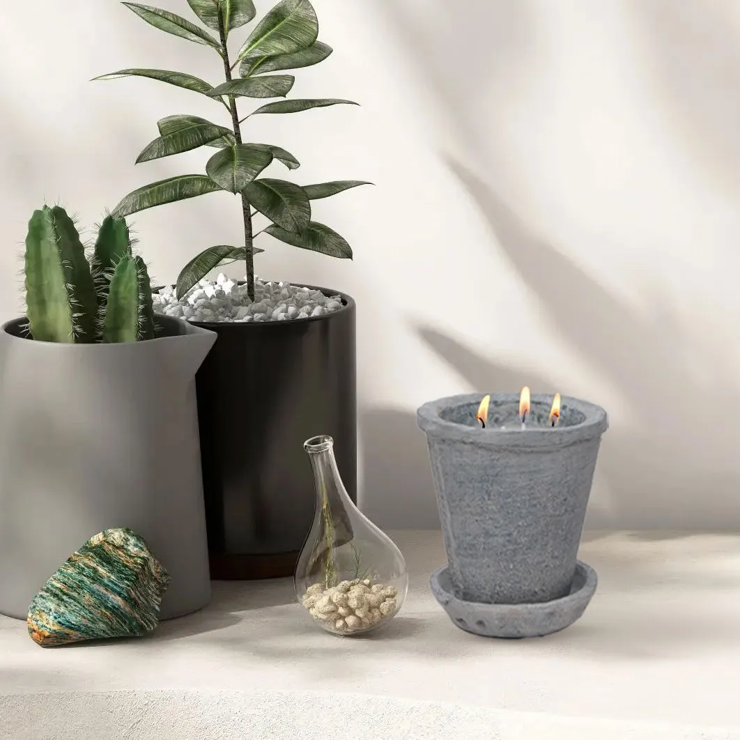 12 Oz Candle - Cement Pot - 3 Wicks - Outdoor - Indoor - Modern Design - Gift