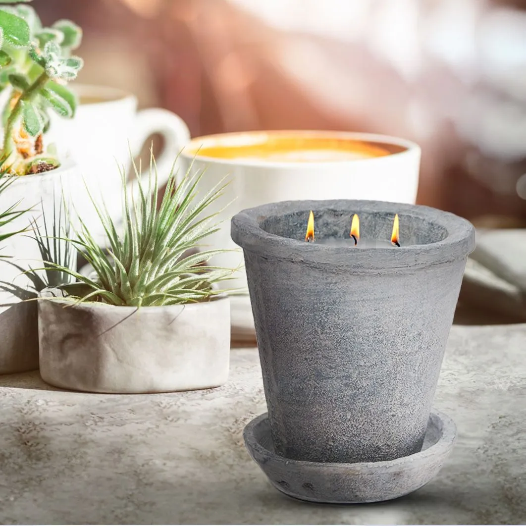 12 Oz Candle - Cement Pot - 3 Wicks - Outdoor - Indoor - Modern Design - Gift