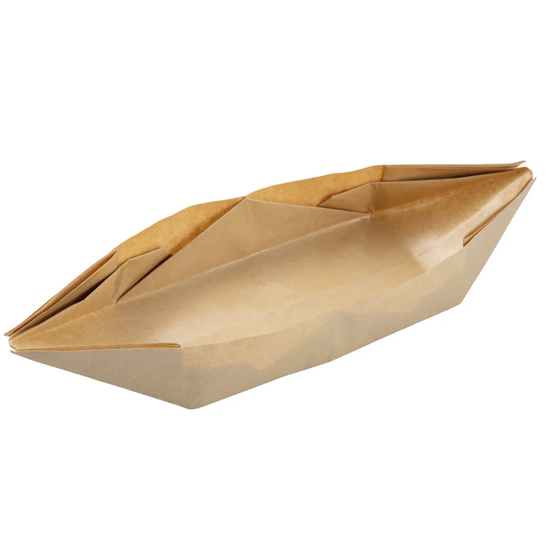 12 oz Kraft Paper Handmade Origami Boat - Greaseproof - 13 1/2" x 4" x 1 1/2" - 100 count box