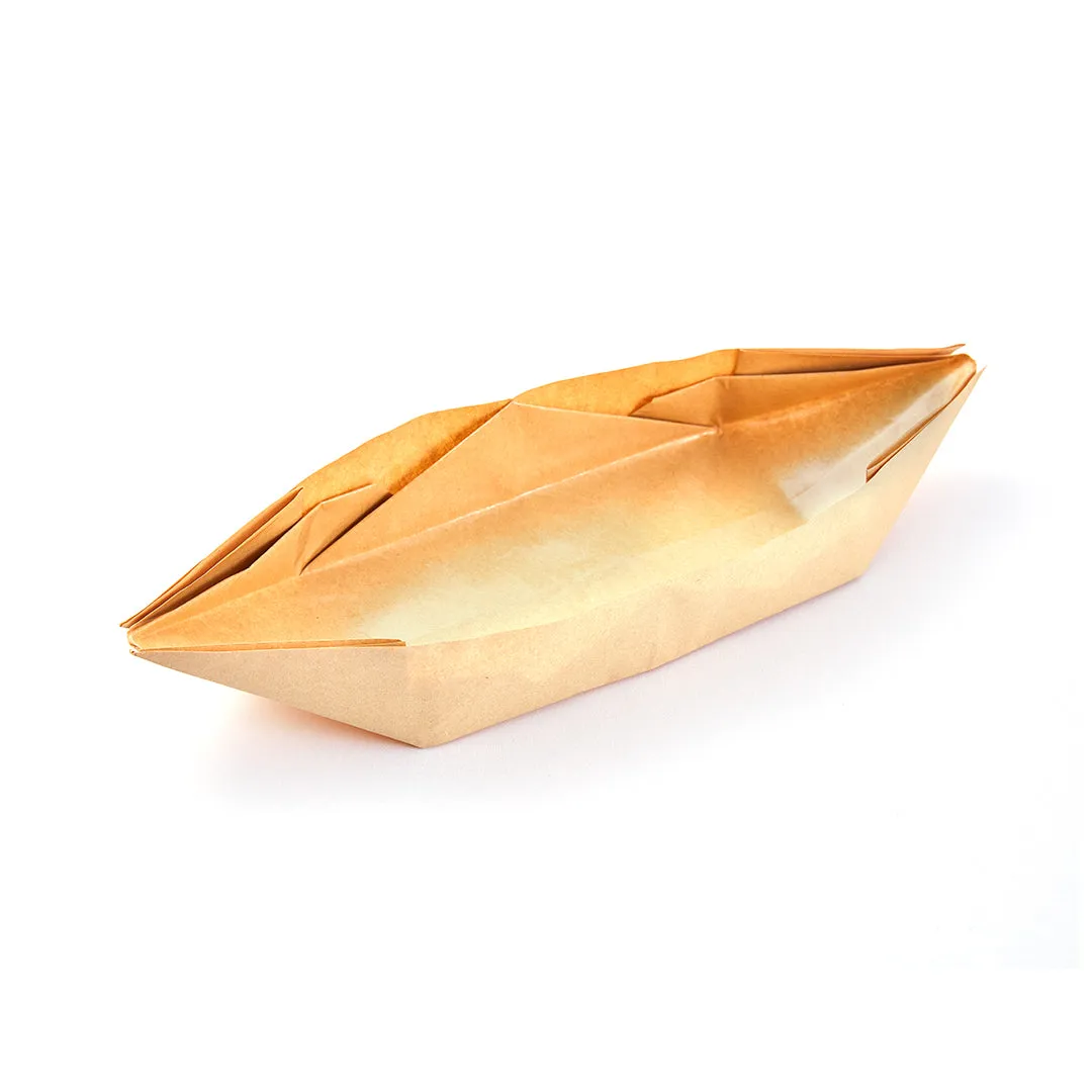 12 oz Kraft Paper Handmade Origami Boat - Greaseproof - 13 1/2" x 4" x 1 1/2" - 100 count box