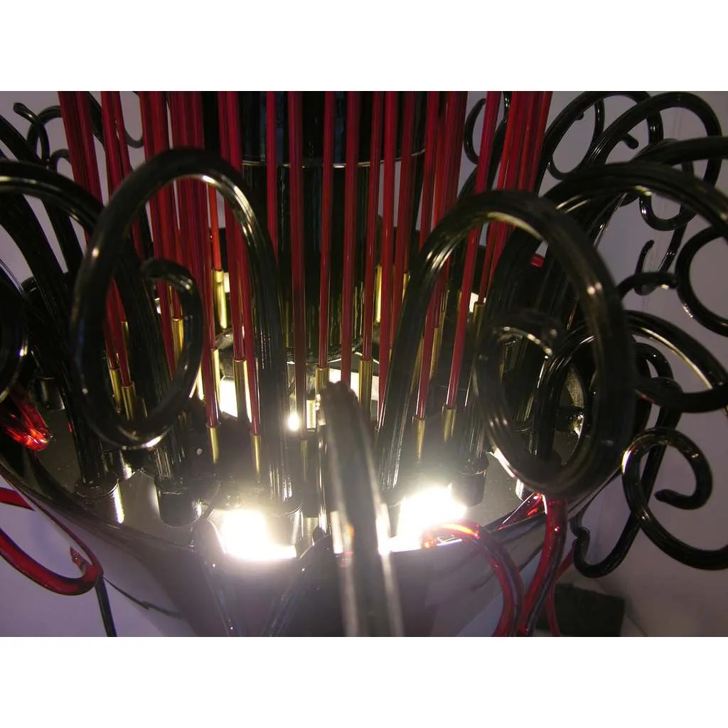 1980s Italian Modern Black and Red Murano Glass Pair of Fountain Floor Lamps