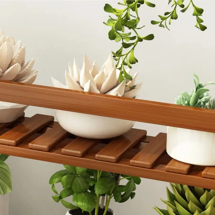 3 Tier Dark-Stained Bamboo Plant Shelving Unit with Hanging Rack