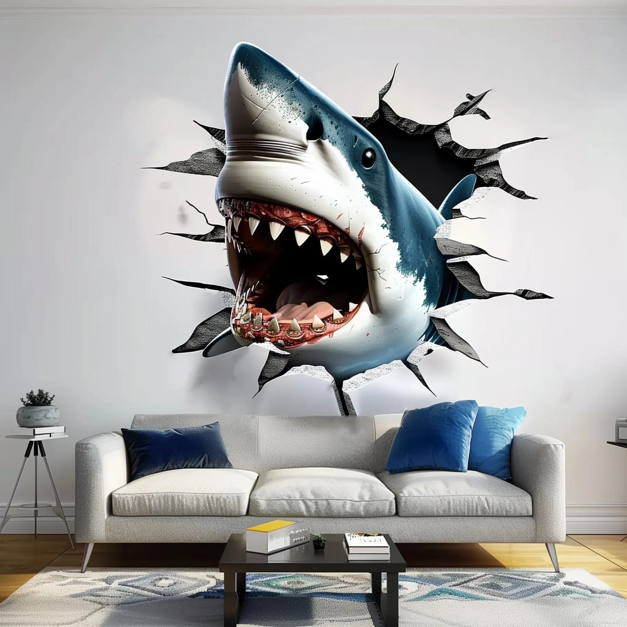 3D Great White Shark Wall Sticker | Realistic Shark Wall Decal | Underwater Adventure Home Decor | Unique Living Room Wall Art