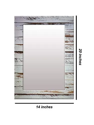 999STORE Printed Hall Decorative Items Bath Room Mirror Grey Wooden washroom Bathroom Mirror (MDF_14X20 Inches) MirrorSMP293