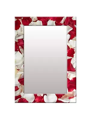 999STORE Printed Mirrors for wash Basin Shaving Mirror White Red Rose Flower washroom Bathroom Mirror (MDF_14X20 Inches) MirrorSMP272