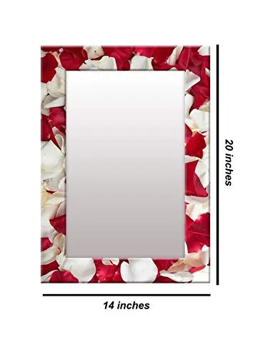 999STORE Printed Mirrors for wash Basin Shaving Mirror White Red Rose Flower washroom Bathroom Mirror (MDF_14X20 Inches) MirrorSMP272