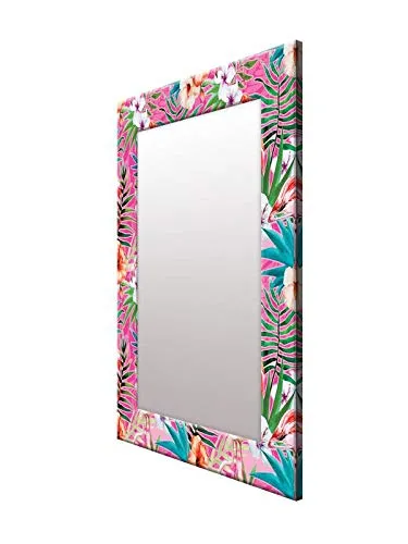 999STORE Printed Small Mirror for Wall Shaving Mirror Pink Flower washroom Bathroom Mirror (MDF_14X20 Inches) MirrorSMP141