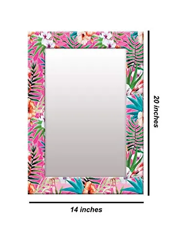 999STORE Printed Small Mirror for Wall Shaving Mirror Pink Flower washroom Bathroom Mirror (MDF_14X20 Inches) MirrorSMP141