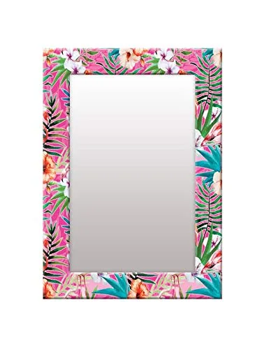 999STORE Printed Small Mirror for Wall Shaving Mirror Pink Flower washroom Bathroom Mirror (MDF_14X20 Inches) MirrorSMP141