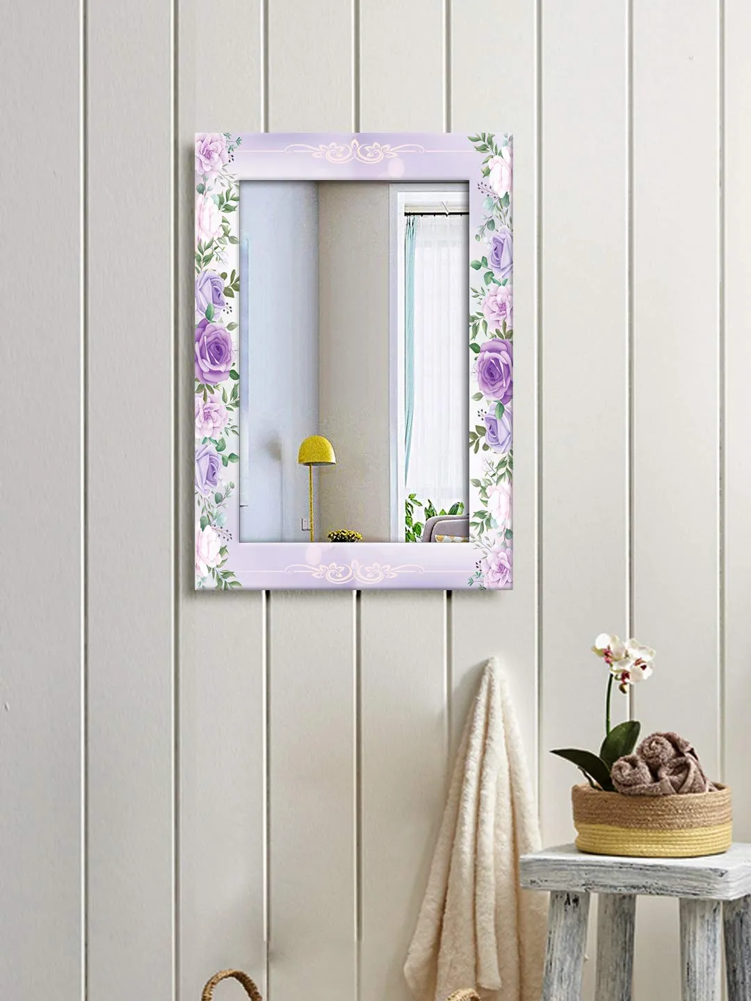 999STORE Printed Wall Mirror for Bedroom Mirror Bathroom Mirror Rose with Tree washroom Bathroom Mirror (MDF_14X20 Inches) MirrorSMP391