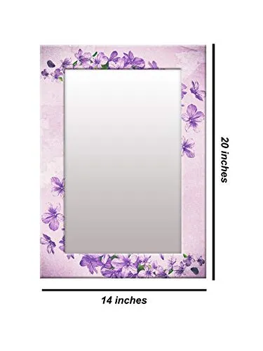 999STORE Printed wash Basin Mirror for Home Bathroom Mirror for Wall Violet Floral washroom Bathroom Mirror (MDF_14X20 Inches) MirrorSMP79