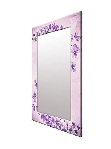 999STORE Printed wash Basin Mirror for Home Bathroom Mirror for Wall Violet Floral washroom Bathroom Mirror (MDF_14X20 Inches) MirrorSMP79