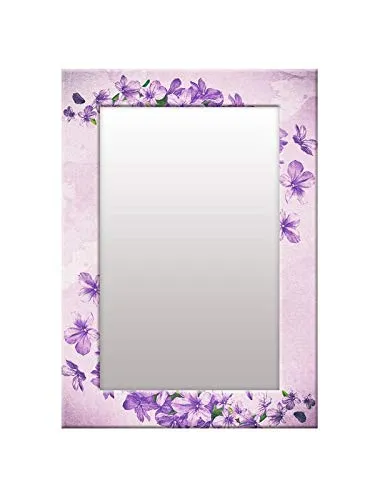 999STORE Printed wash Basin Mirror for Home Bathroom Mirror for Wall Violet Floral washroom Bathroom Mirror (MDF_14X20 Inches) MirrorSMP79