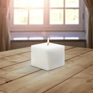 AD Art Creations Cube A Grade Perafin Wax Square Pillar Candle Long Burning Time & Smokeless Unscented White 4 X 2 Inches for Home Décor Pack of 6