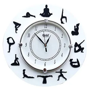 Angira handicrafts Wooden Yoga Pattern Wall Clocks (White, 32cmx32cmx3.5cm)