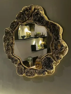 ARTESANIA BY SHALLY Handmade Wall Mounted Decorative Lava Mirror | Home Decor Item for Living Room Bedroom (Golden with Tinch of Black) LM-1111