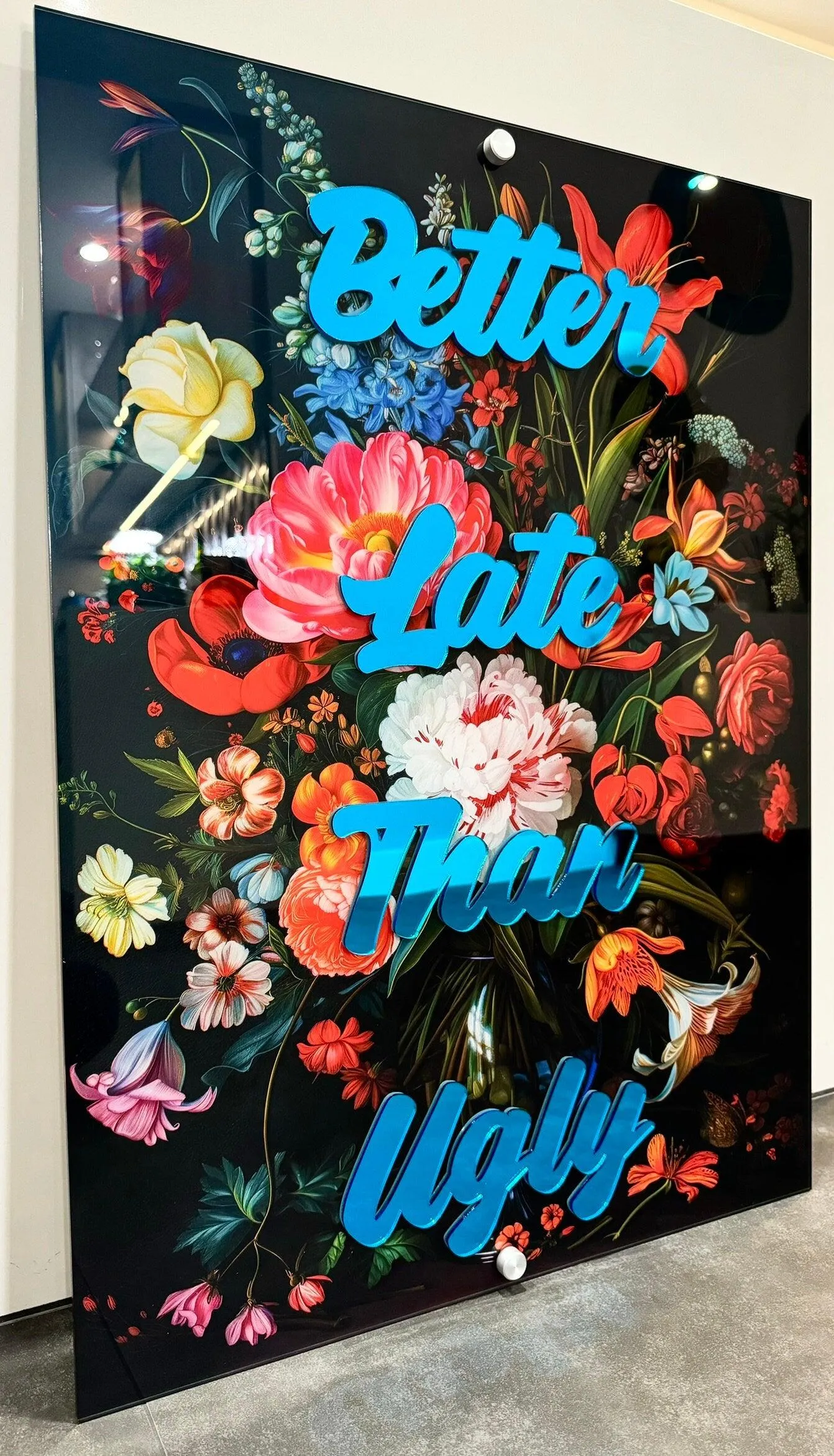 Better Late Than Ugly Quote Wall Art Trendy, Wall Sculpture, Pop Art, Floral Wall Decor, Mid Century Modern Decor, Maximalist Decor