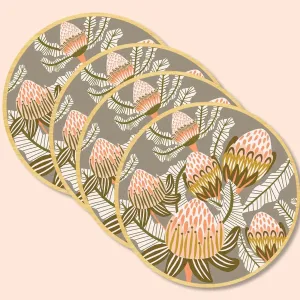 Bush Proteas Australian Wooden Coaster Set