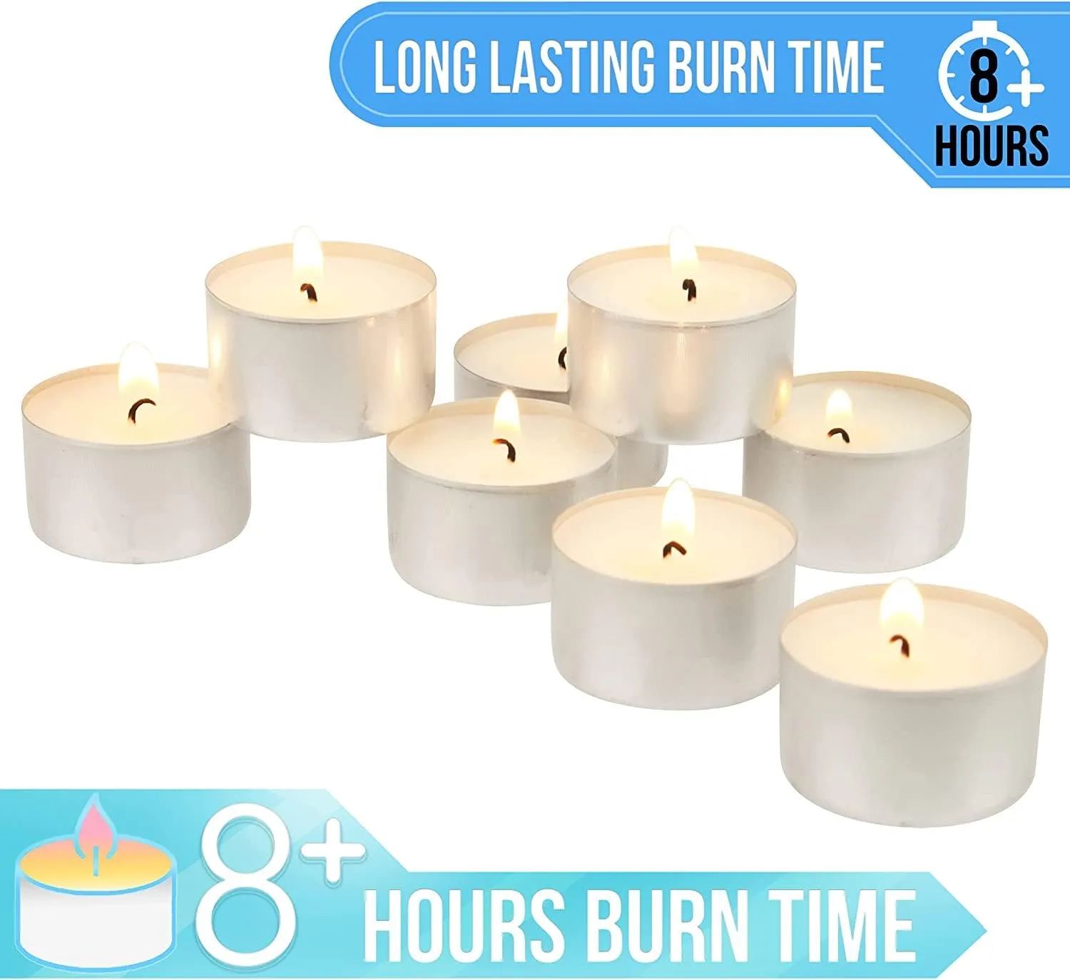 CAVY 8-9 Hours Long Burning Time Tea Light Candles for Home & Diwali Decoration Unsecnted Smokeless Tea Lights for Reception, Office Decor, Dinner Table, Gifting (Pack of 100)