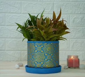 Ceramic Pots for Plants | Blue Gold Pattern