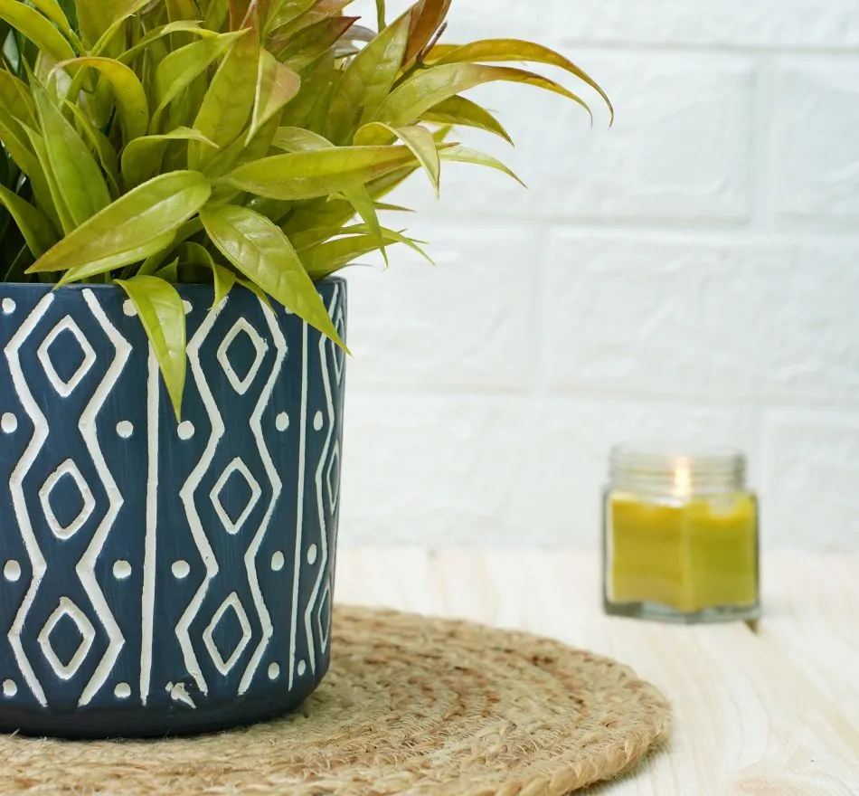 Ceramic Pots for Plants | Blue Trellis Pattern