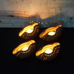 Chirag Terracotta Candle Holder- Set of 4 with Free 4 Soywax Tealights