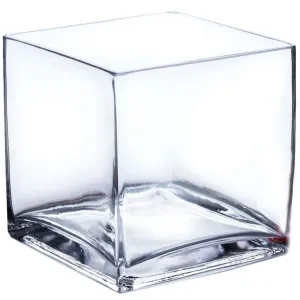 Clear Cube Glass Vase 6"