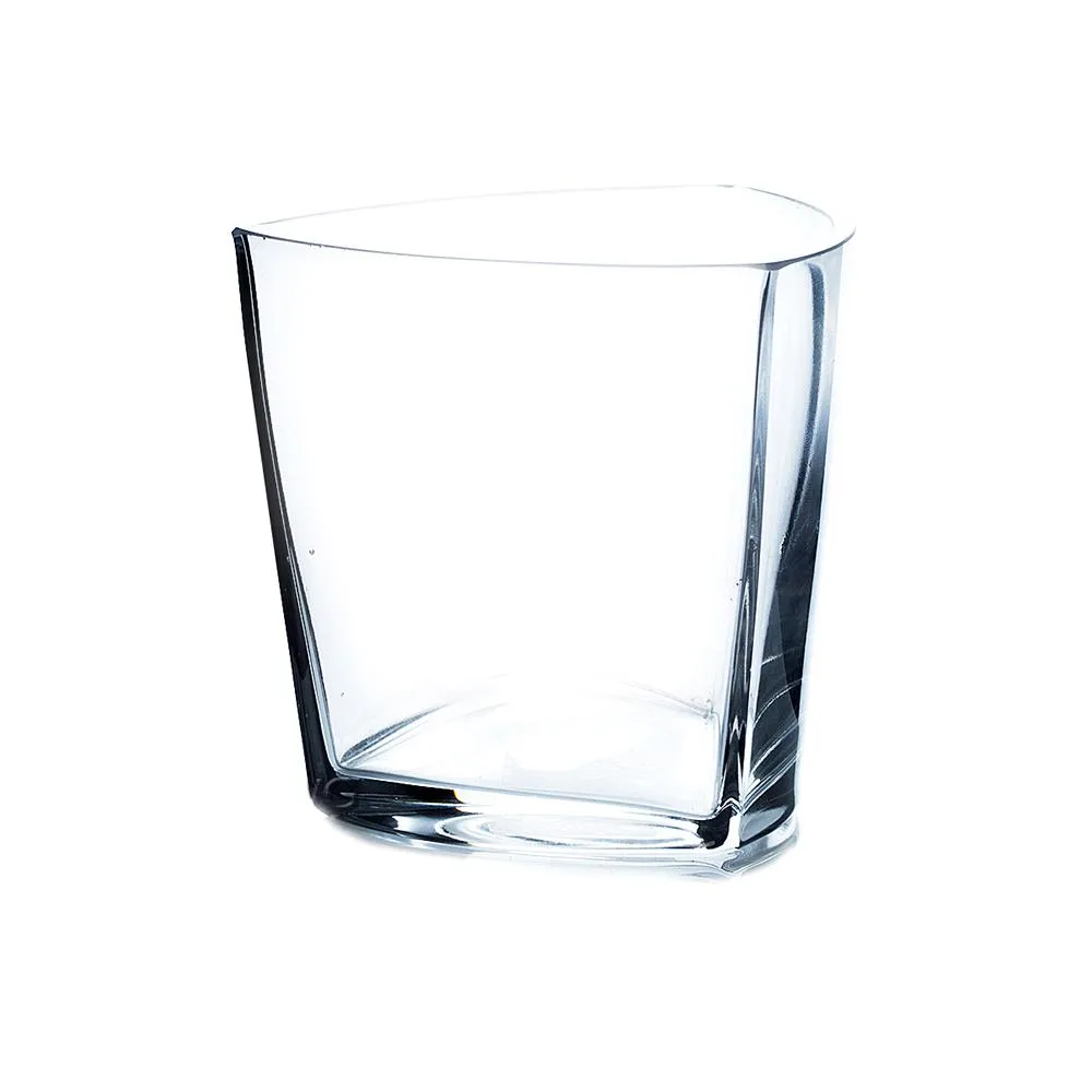 Clear Rounded Triangular Glass Vase, 4" X 4"