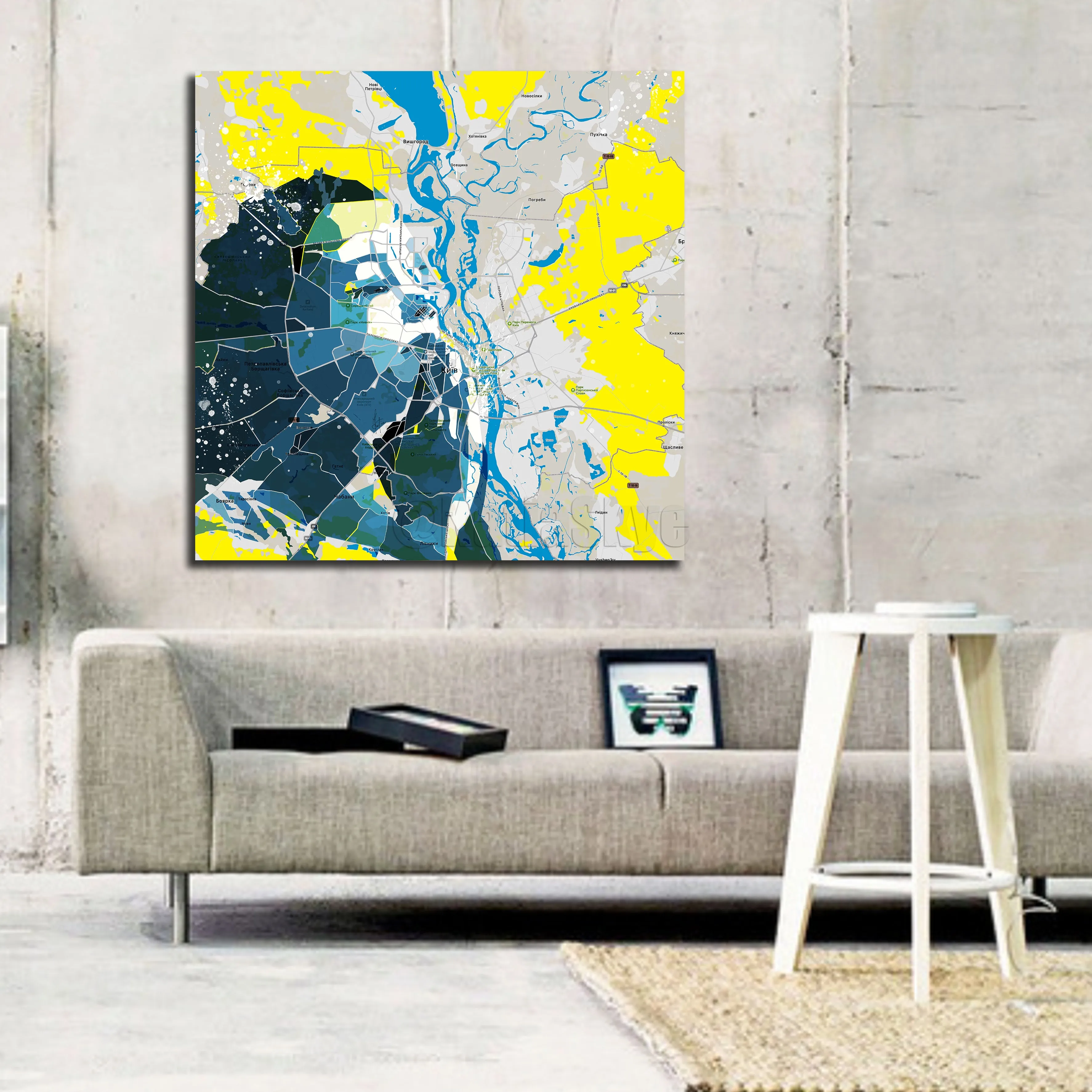 CONTEMPORARY MAP WALL ART of KIEV UKRAINE MAP - Pray for Peace // MAP-KI01