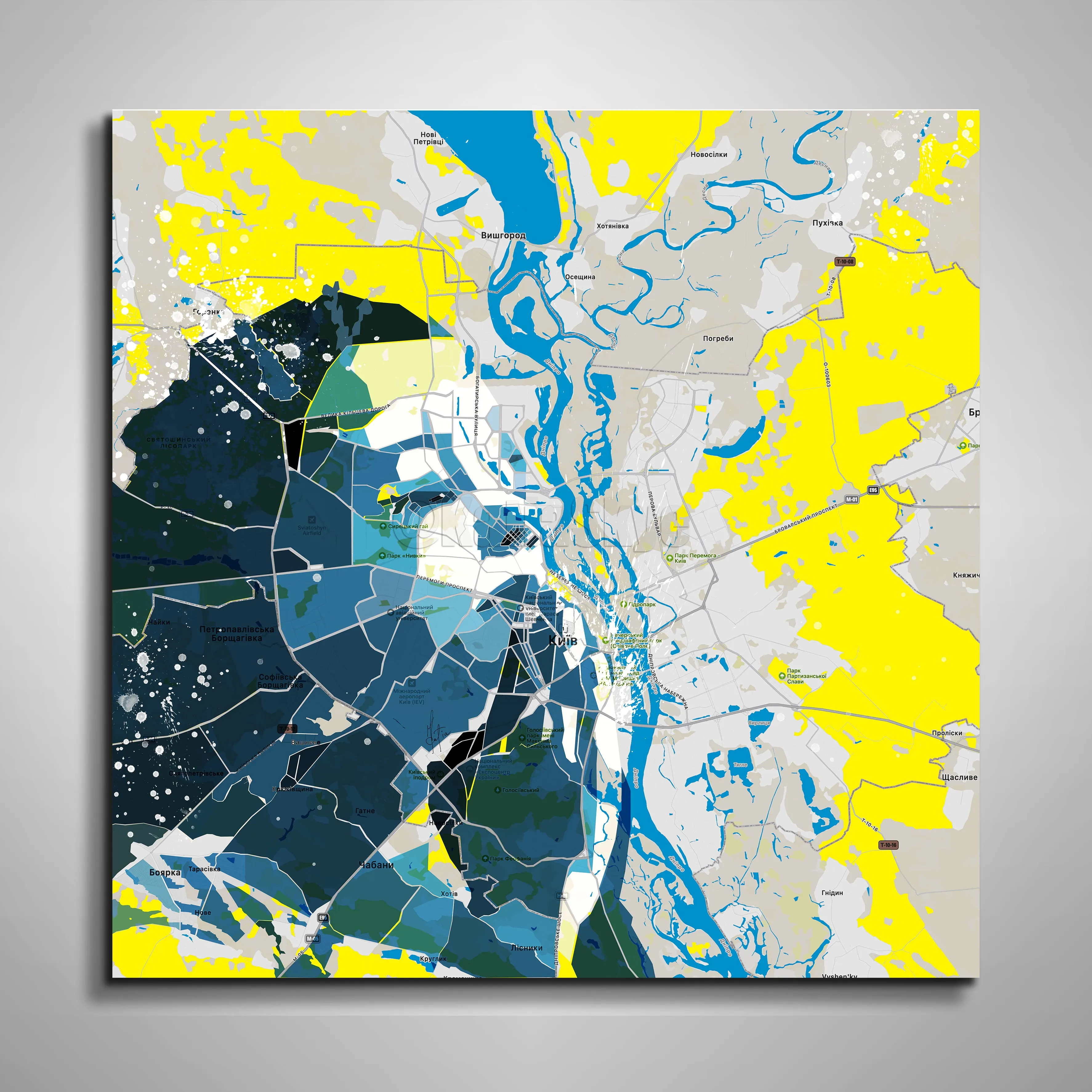 CONTEMPORARY MAP WALL ART of KIEV UKRAINE MAP - Pray for Peace // MAP-KI01