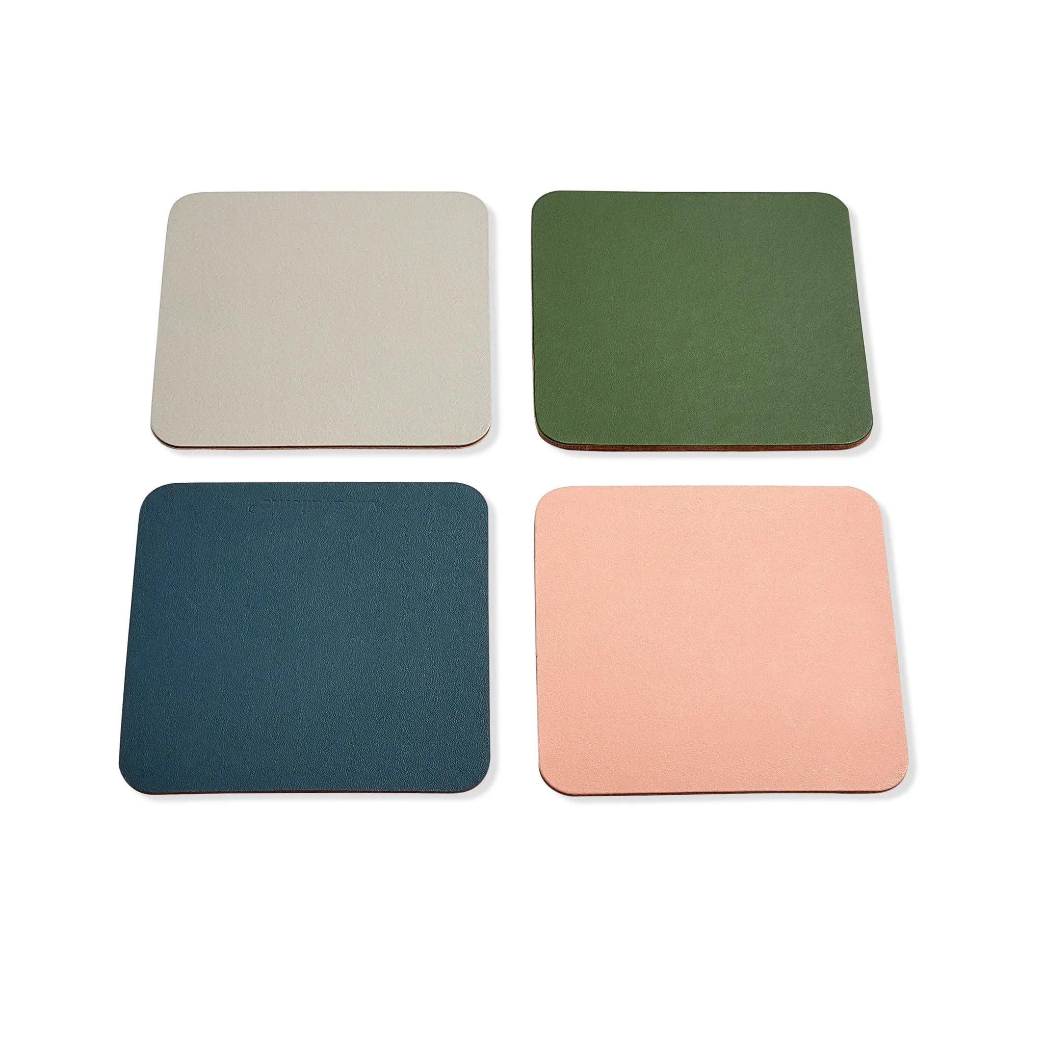 Dual-Sided Recycled Leather Coasters – Set of 4