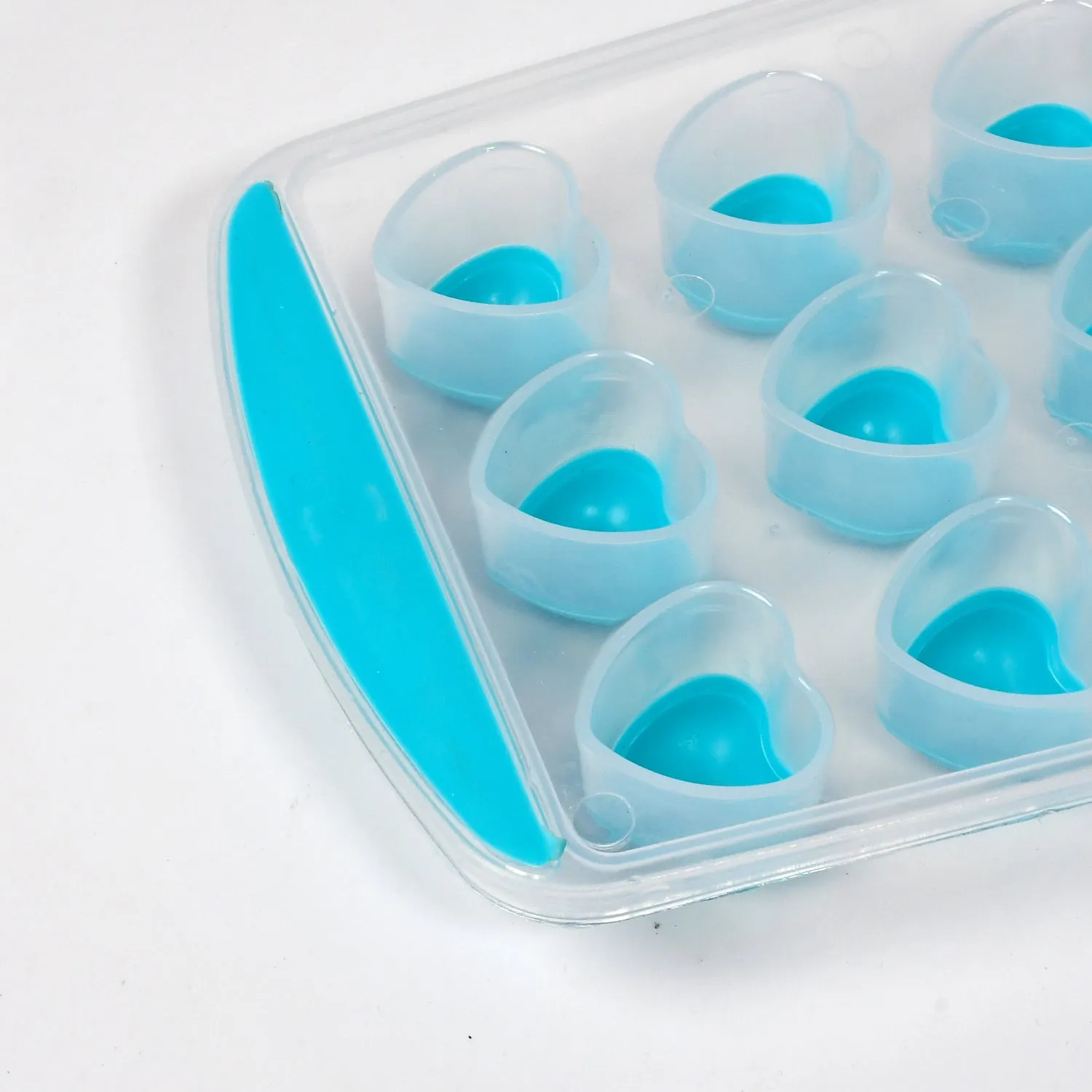 Easy Push Premium POP-UP ice Tray, With Flexible Silicon Bottom and Lid, Heart Shape 18 Cube Trays