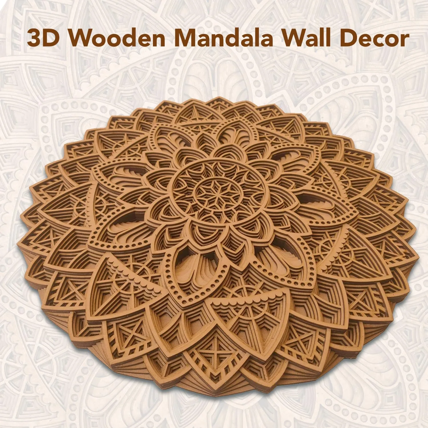 Ekhasa 3D Laser Cut Mandala Wooden Wall Art Decor - Carved Round Wall Hanging, Circular Mandala Art for Living Room, Handcrafted Wood Carving Wall Decor, Perfect Wooden Flower Wall Art for Home Decoration