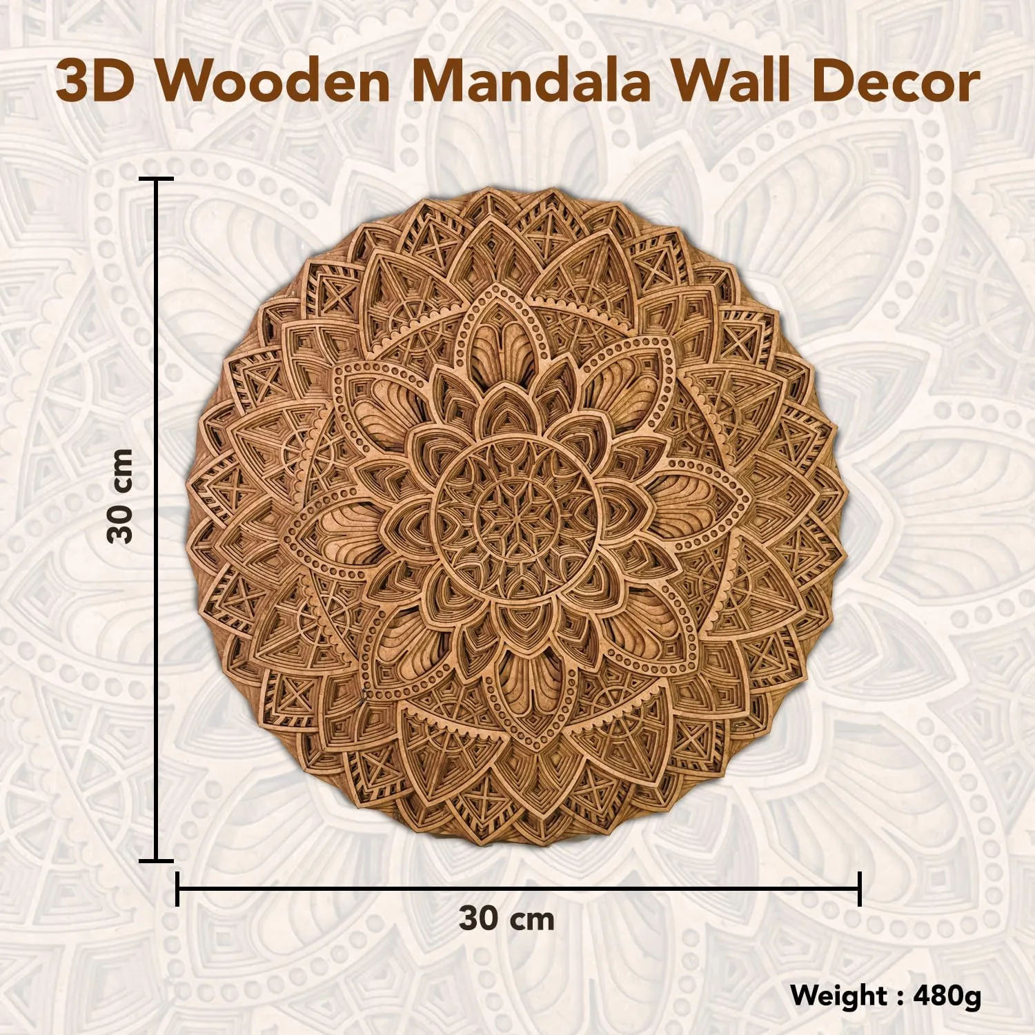 Ekhasa 3D Laser Cut Mandala Wooden Wall Art Decor - Carved Round Wall Hanging, Circular Mandala Art for Living Room, Handcrafted Wood Carving Wall Decor, Perfect Wooden Flower Wall Art for Home Decoration