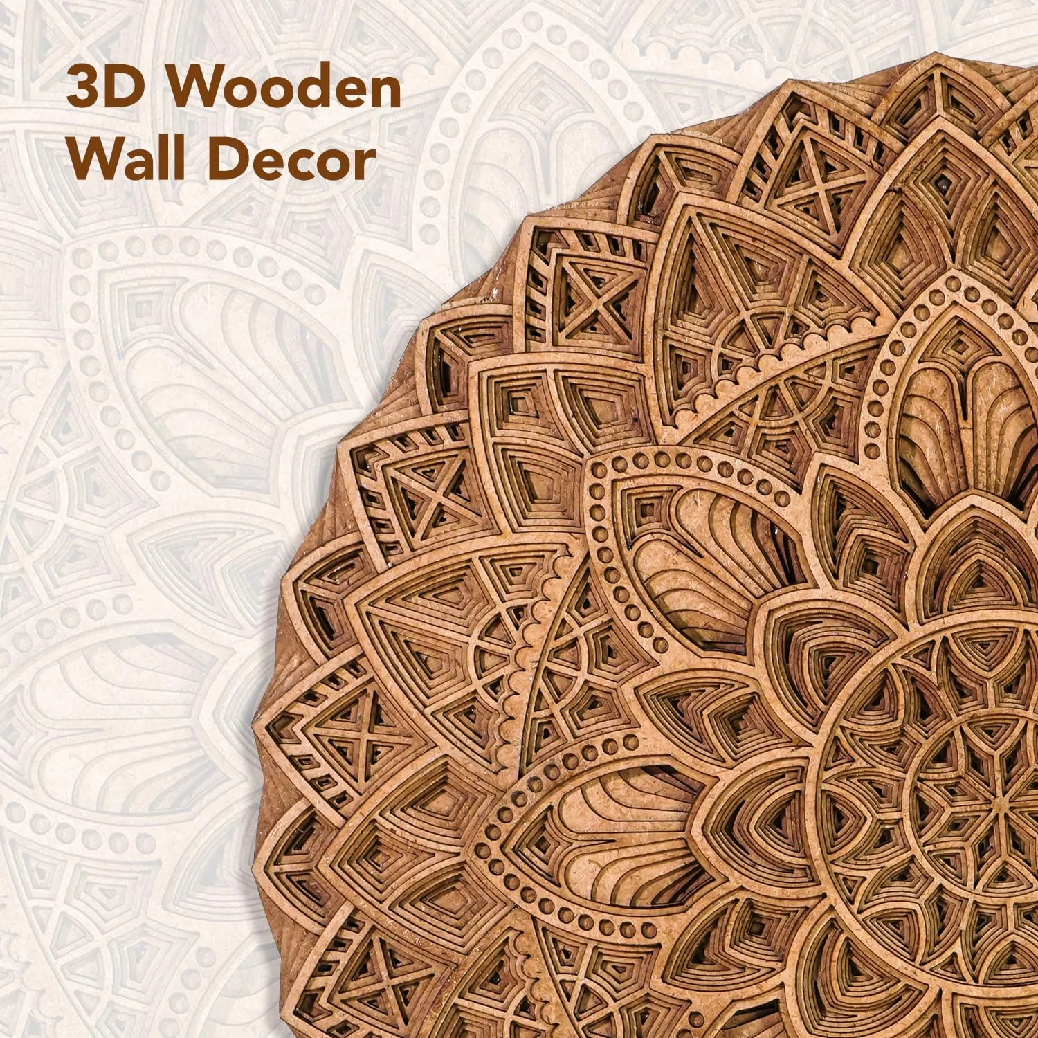 Ekhasa 3D Laser Cut Mandala Wooden Wall Art Decor - Carved Round Wall Hanging, Circular Mandala Art for Living Room, Handcrafted Wood Carving Wall Decor, Perfect Wooden Flower Wall Art for Home Decoration