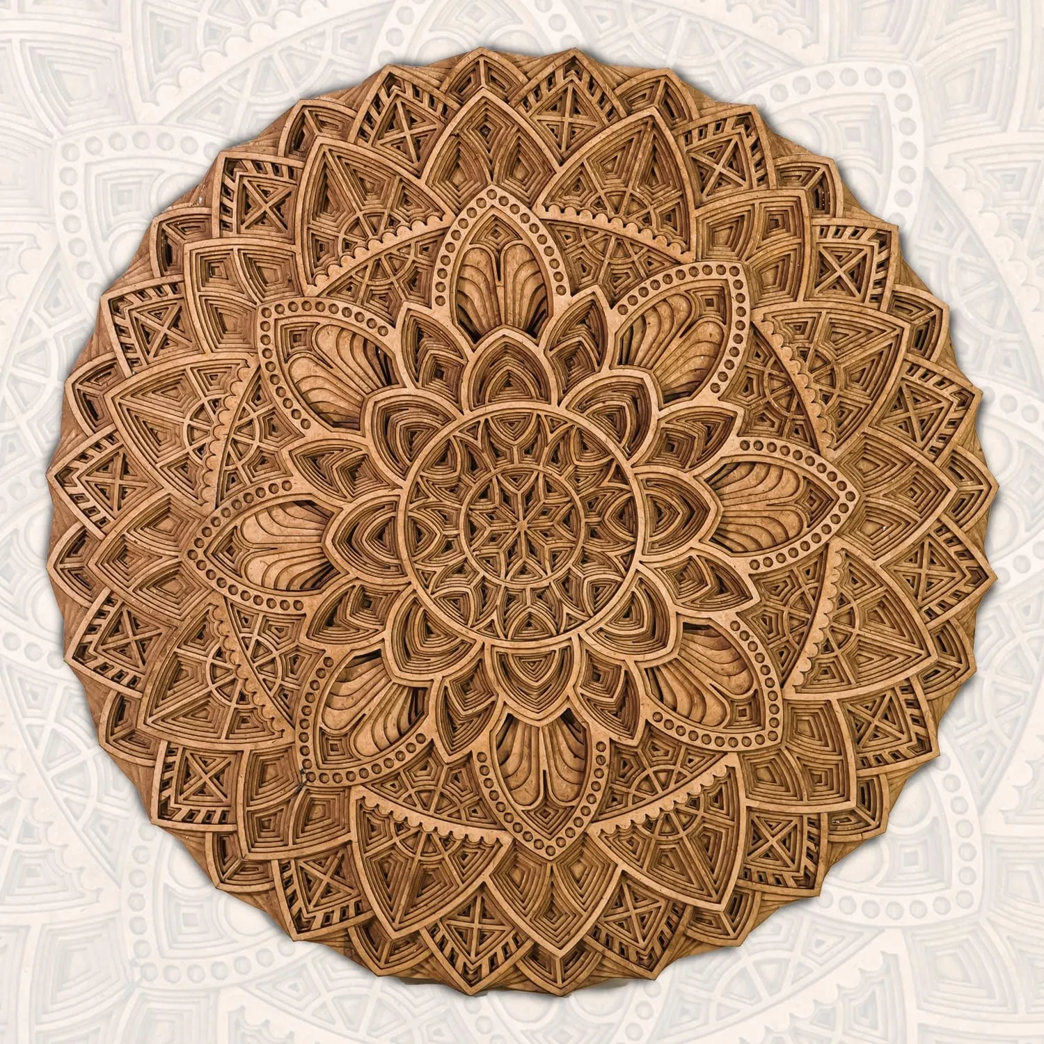 Ekhasa 3D Laser Cut Mandala Wooden Wall Art Decor - Carved Round Wall Hanging, Circular Mandala Art for Living Room, Handcrafted Wood Carving Wall Decor, Perfect Wooden Flower Wall Art for Home Decoration