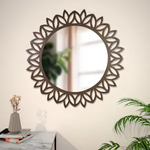 Ekhasa Wooden Wall Mirror (Mirror Size - 16 inch, Frame Size - 24 inch) | Perfect for Living Room, Bedroom, Bathroom, Home Decor | Round Design with Compressed Wooden Frame Wall Mount Mirror