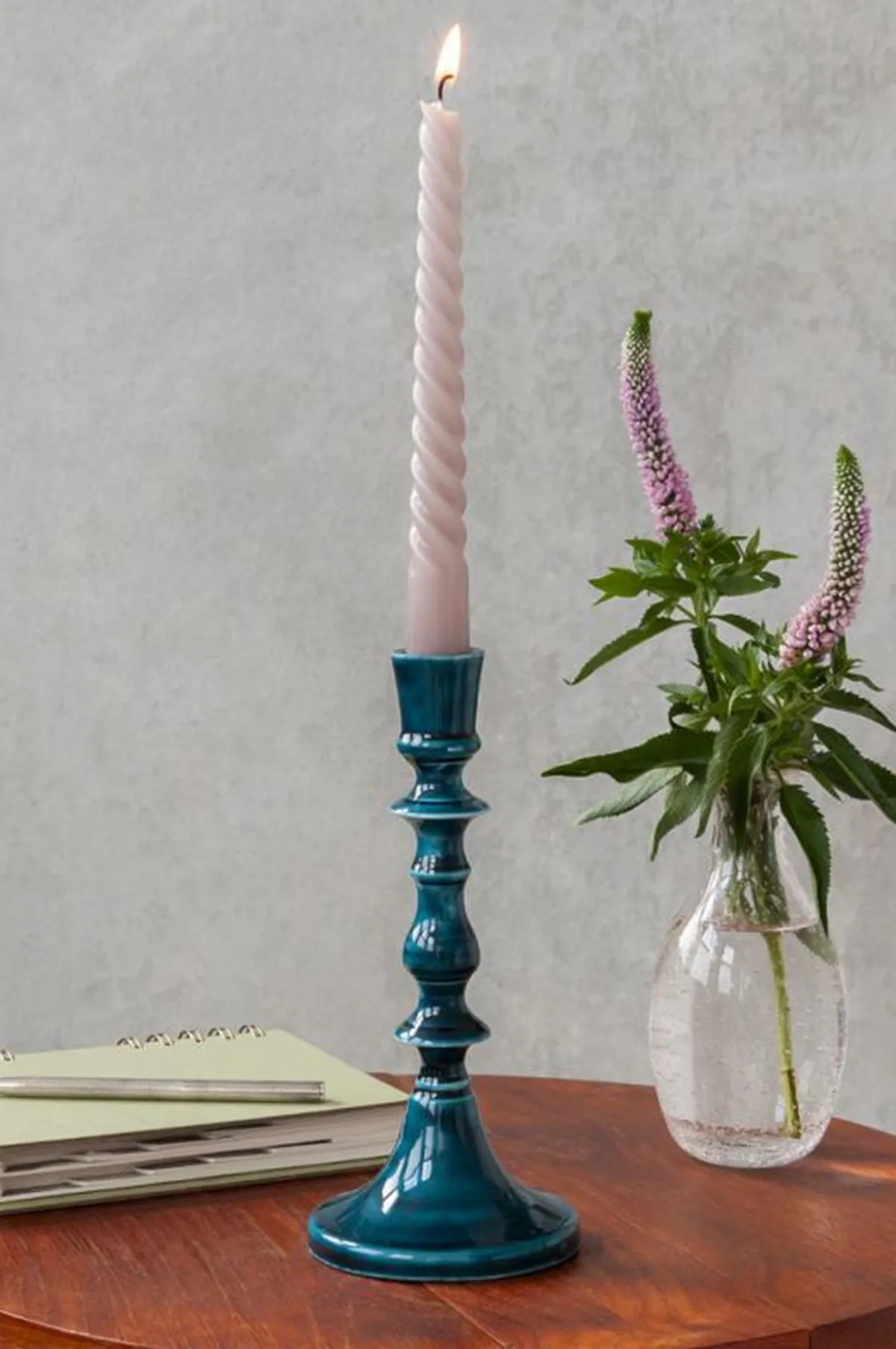 Enamel Candlestick 19cm Blue