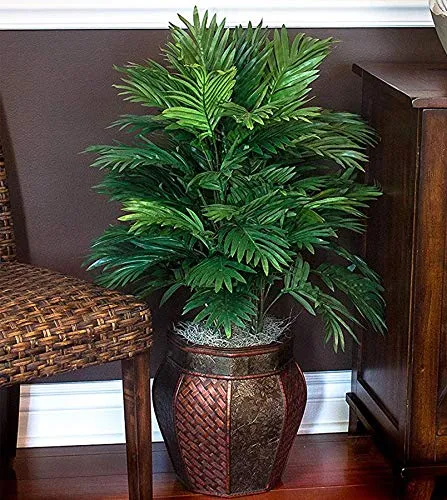 Fourwalls Beautiful Artificial Areca Palm Plant Without Vase (21 Leaves, 75 cm Tall, Green, Set of 2)