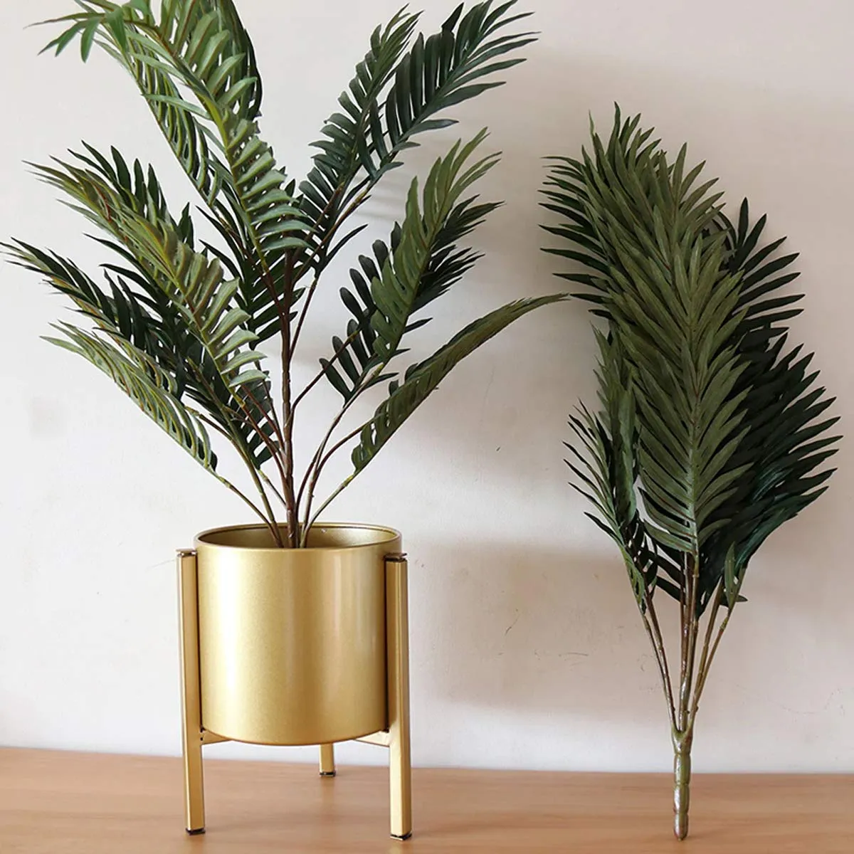 Fourwalls Beautiful Artificial Areca Palm Plant Without Vase (21 Leaves, 75 cm Tall, Green, Set of 2)