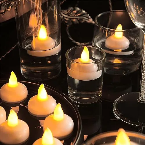 GALENO Flameless Floating Candles Waterproof LED Tea Lights Warm White Battery Flickering Water Activated Floating Candles for Holiday Wedding Party Pool Decorations