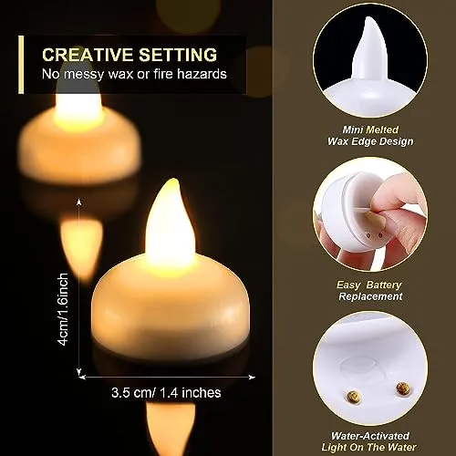 GALENO Flameless Floating Candles Waterproof LED Tea Lights Warm White Battery Flickering Water Activated Floating Candles for Holiday Wedding Party Pool Decorations