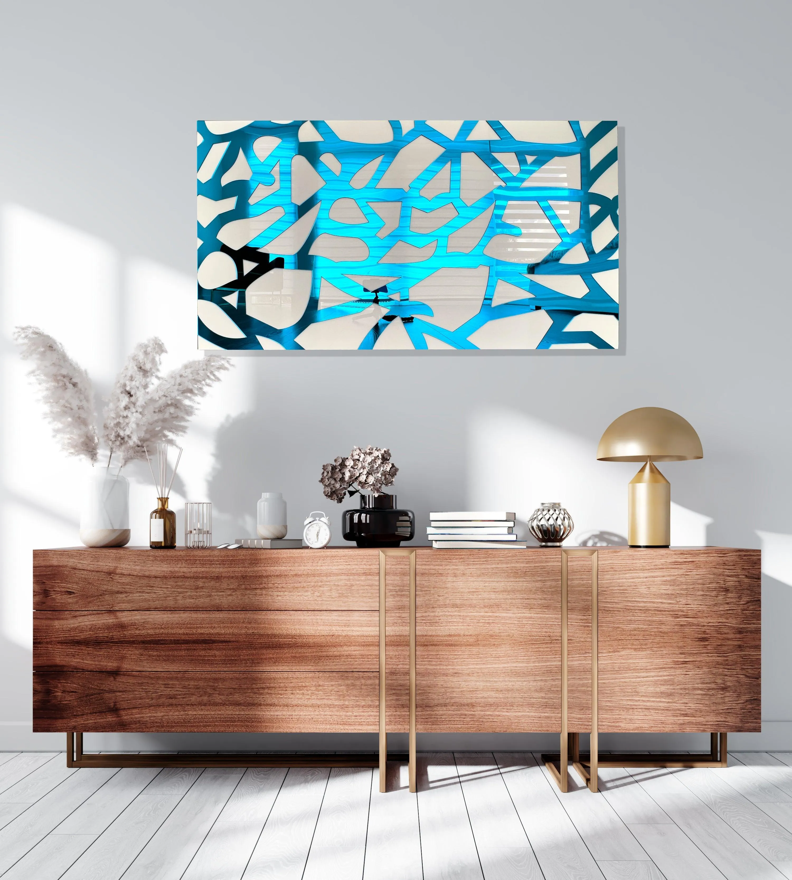 Geometric Wall Hanging Mirrored Blue Wall Art