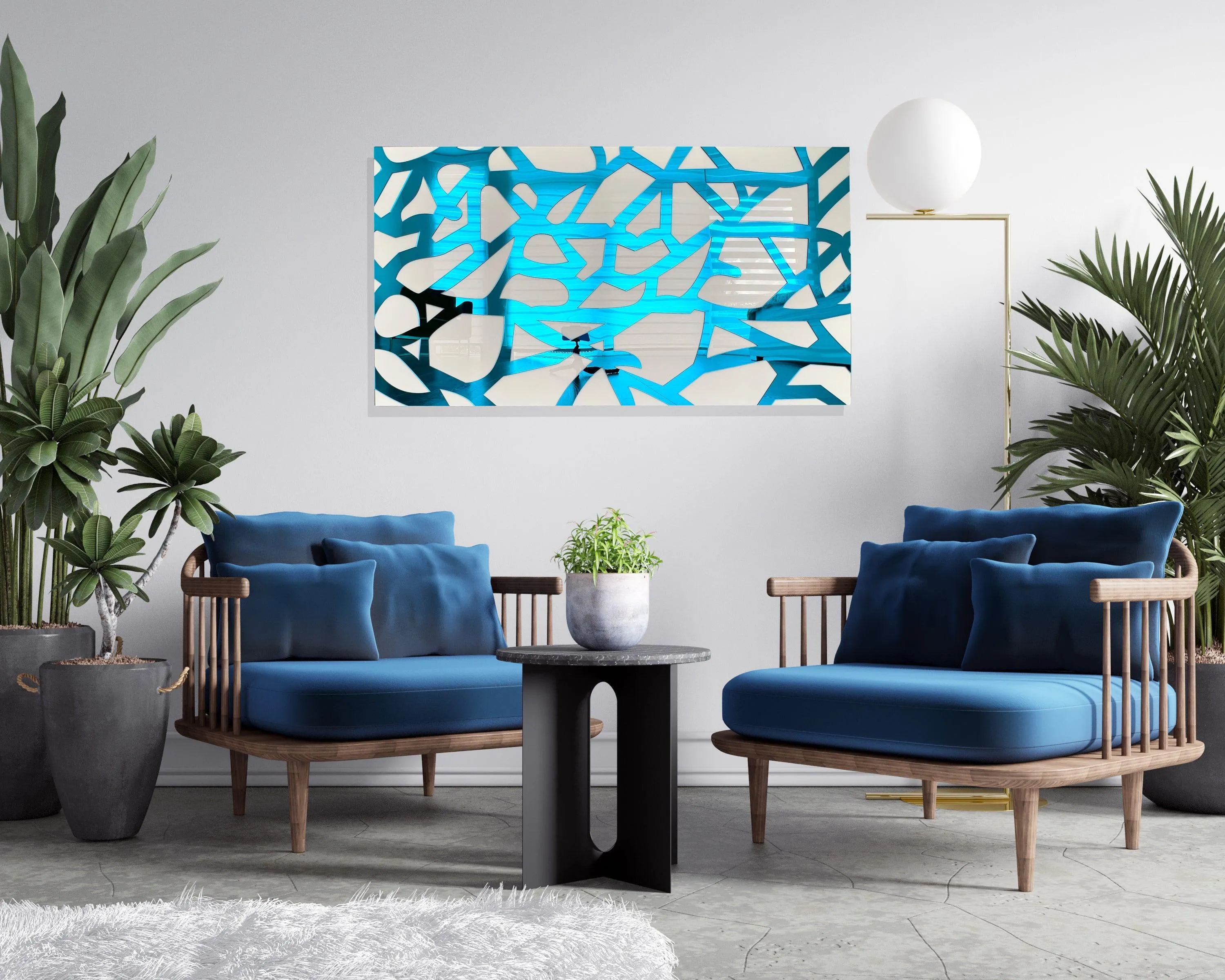 Geometric Wall Hanging Mirrored Blue Wall Art