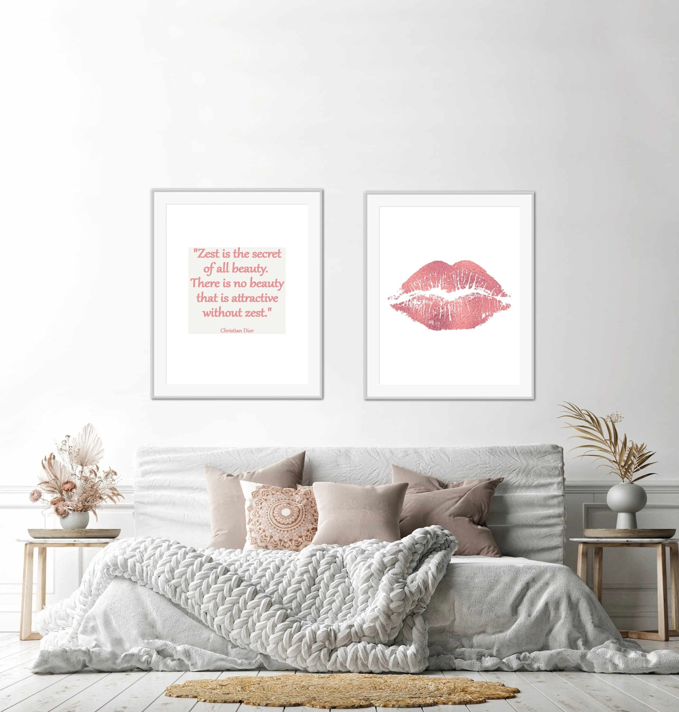 Glam Room Decor Set Of Three PRINTABLE WALL ART, Luxury Fashion Digital Poster, Designer Poster, Pastel Pink Wall Art, Glam Decor, Kiss Print