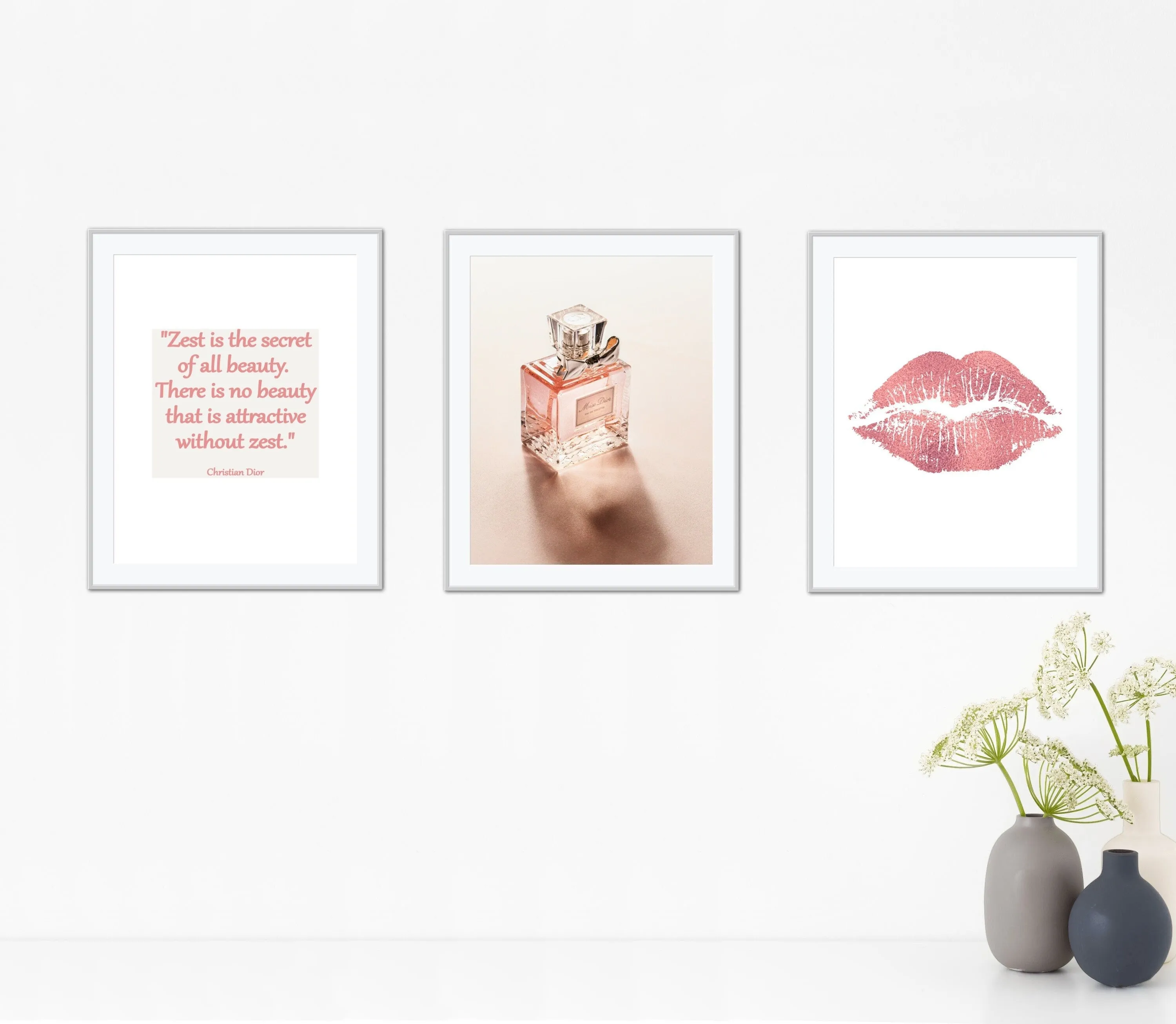 Glam Room Decor Set Of Three PRINTABLE WALL ART, Luxury Fashion Digital Poster, Designer Poster, Pastel Pink Wall Art, Glam Decor, Kiss Print